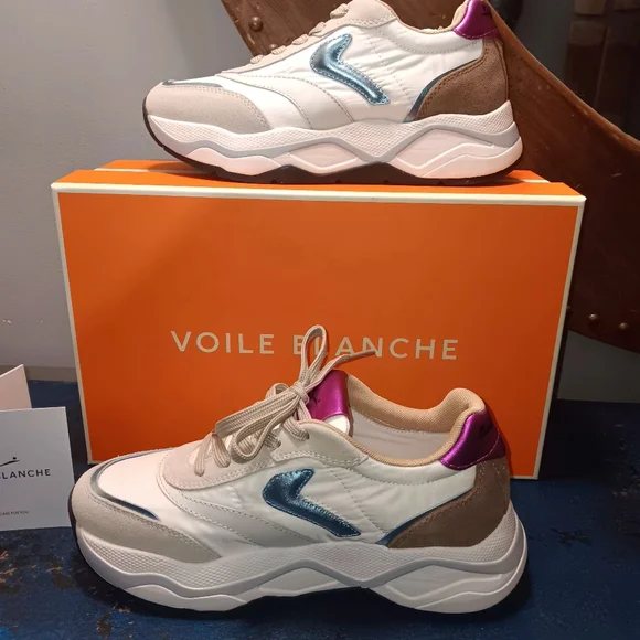 Voile Blanche Women's White and Blue Sneakers - Picture 3 of 6